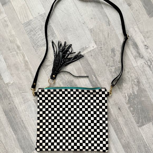 BuxieJo Checker Cow-hair/Cowhide Crossbody Bag - Picture 1 of 5